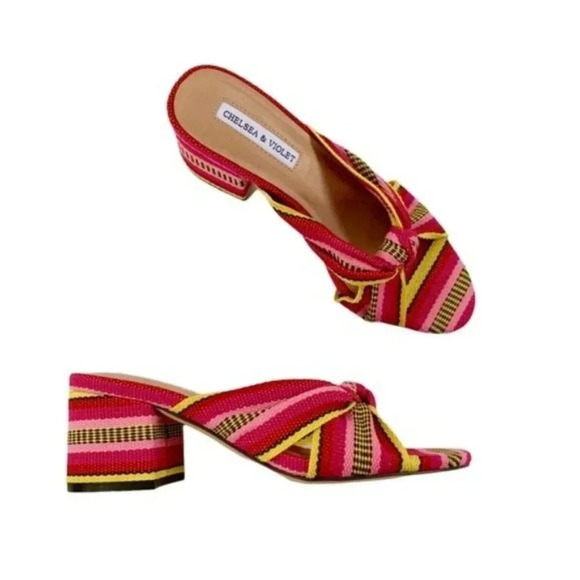 Chelsea & Violet Sandals Gia Knot Stripe Fabric Mules Size 5.5 NWT - Picture 8 of 13